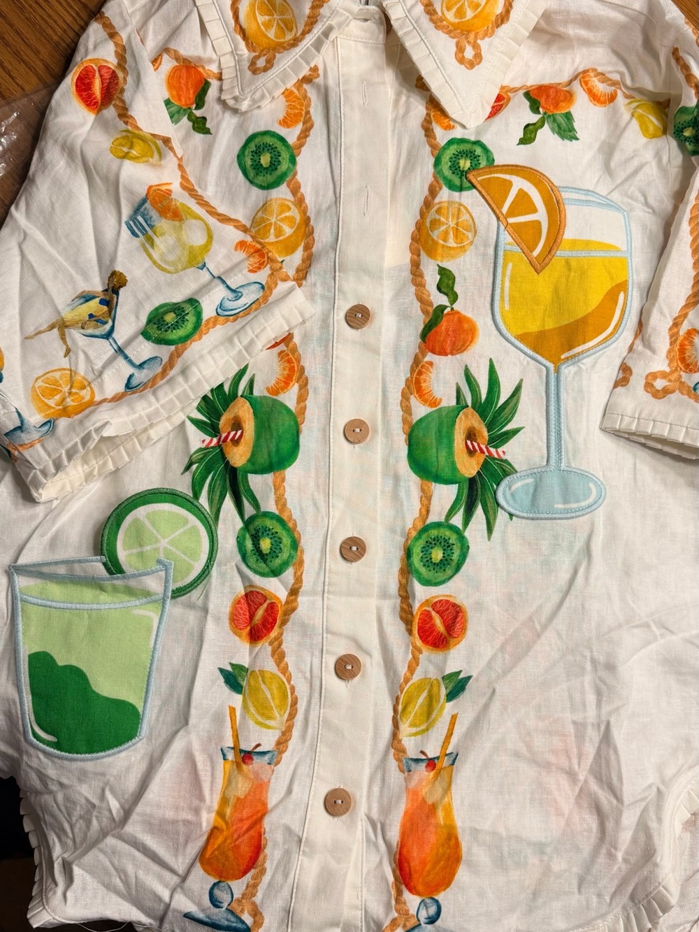 Anthropologie Farm Biricutio Citrus & Cocktail Printed Buttondown Shirt - Picture 2 of 3